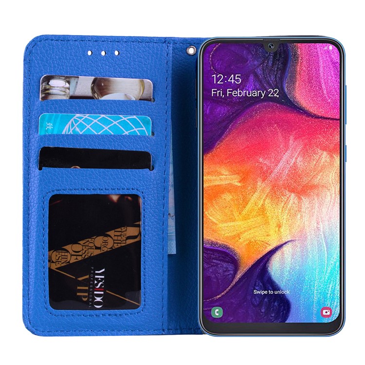 Litchi Skin Leather Wallet Case for Samsung Galaxy A20/A30 - Blue-6