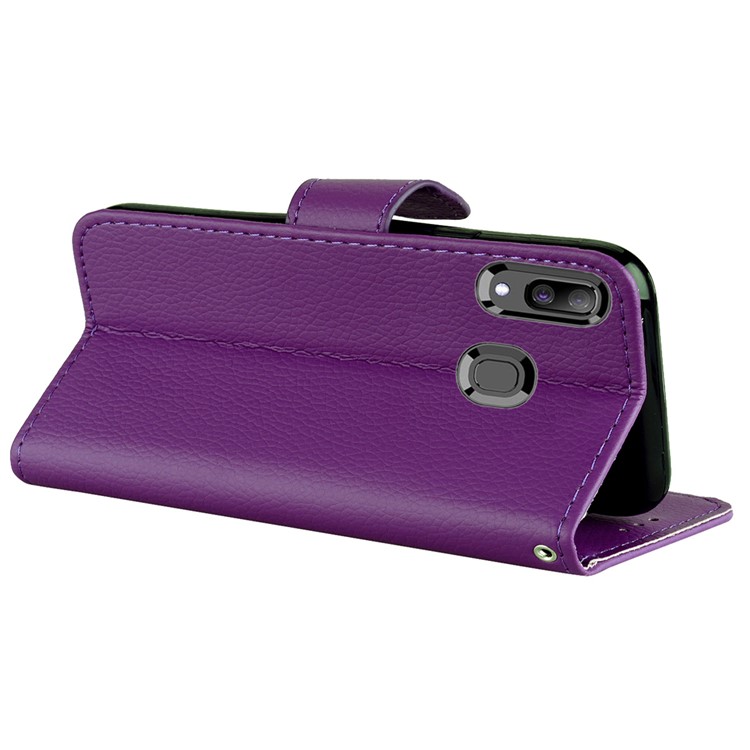 Litchi Skin Leather Wallet Case for Samsung Galaxy A20/A30 - Purple-5