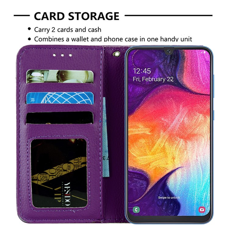 Litchi Skin Leather Wallet Case for Samsung Galaxy A20/A30 - Purple-8