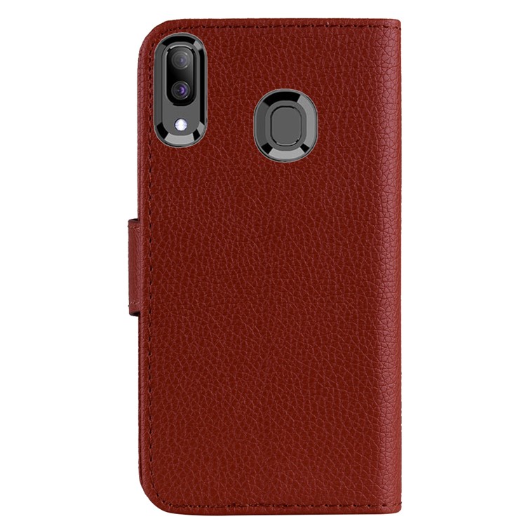 Litchi Skin Leather Wallet Case for Samsung Galaxy A20/A30 - Brown-3
