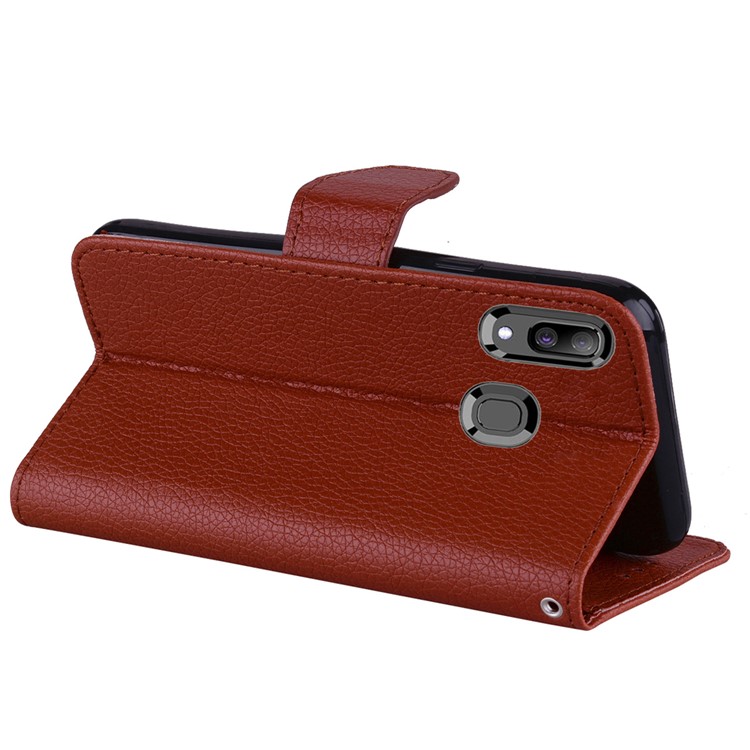 Litchi Skin Leather Wallet Case for Samsung Galaxy A20/A30 - Brown-5