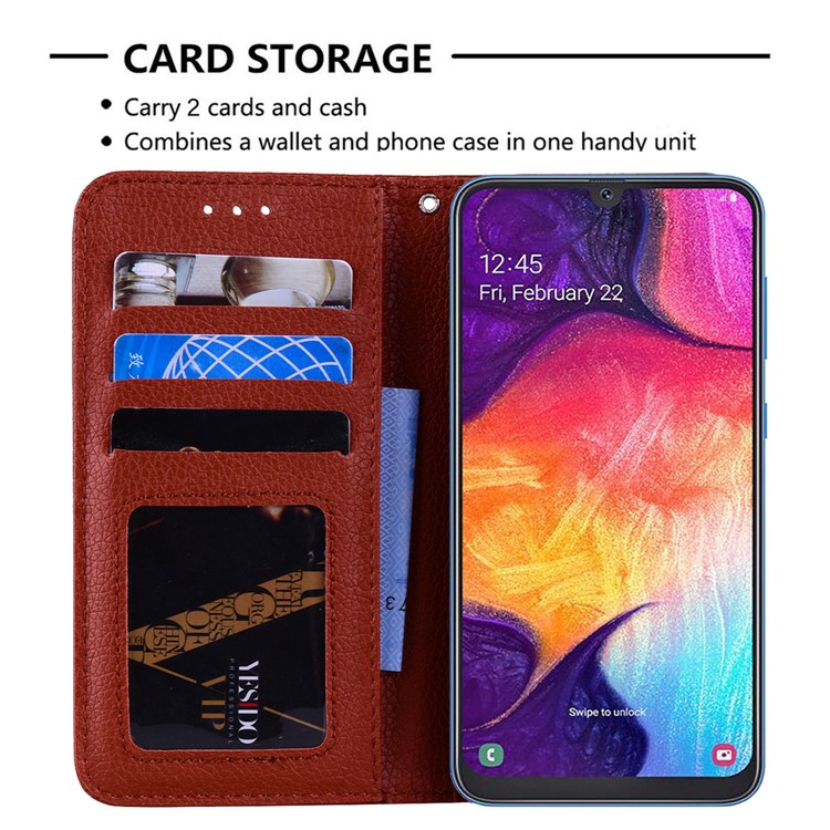 Litchi Skin Leather Wallet Case for Samsung Galaxy A20/A30 - Brown-8