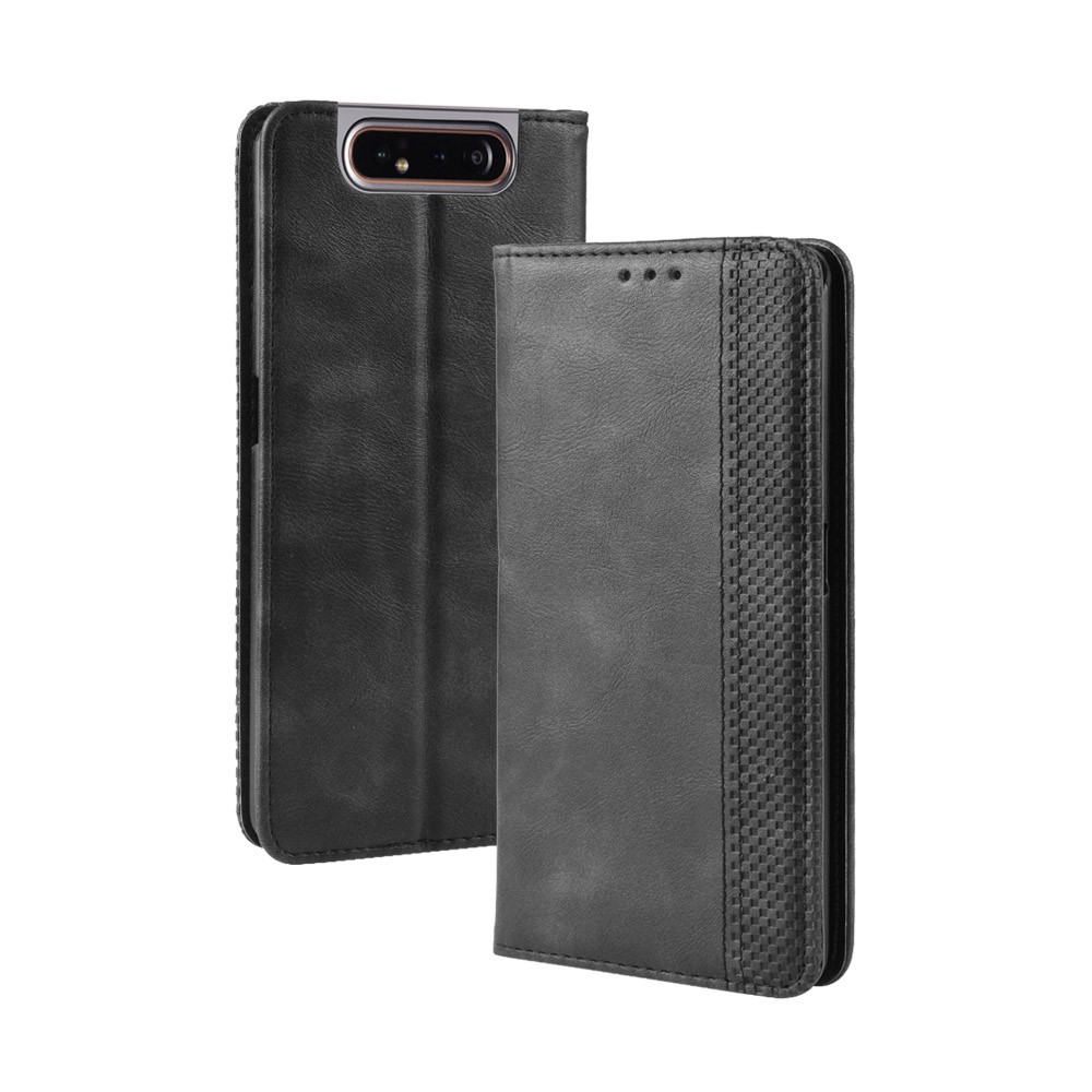 Auto-absorbed Vintage Style PU Leather Wallet Case for Samsung Galaxy A80 / A90 - Black-2