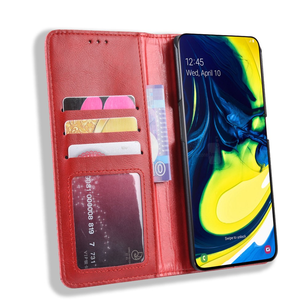 Auto-absorbed Vintage Style PU Leather Wallet Case for Samsung Galaxy A80 / A90 - Red-5