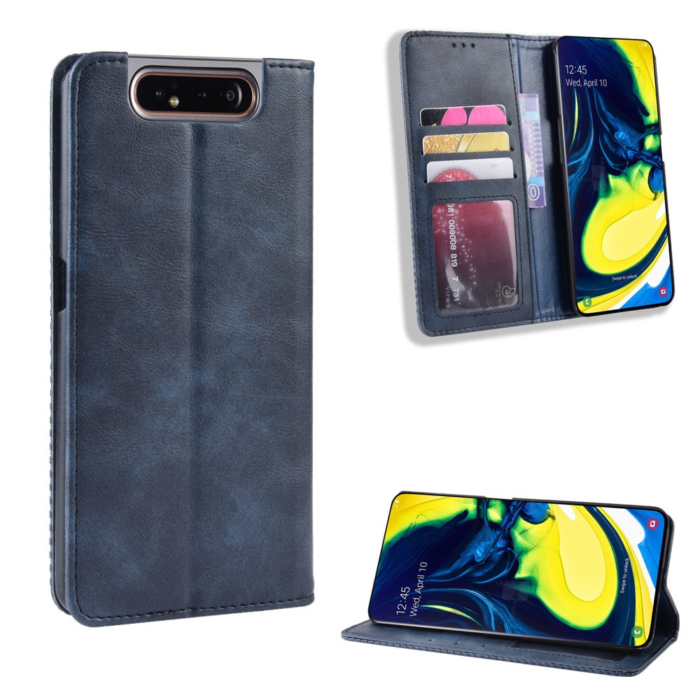 Auto-absorbed Vintage Style PU Leather Wallet Case for Samsung Galaxy A80 / A90 - Blue-1