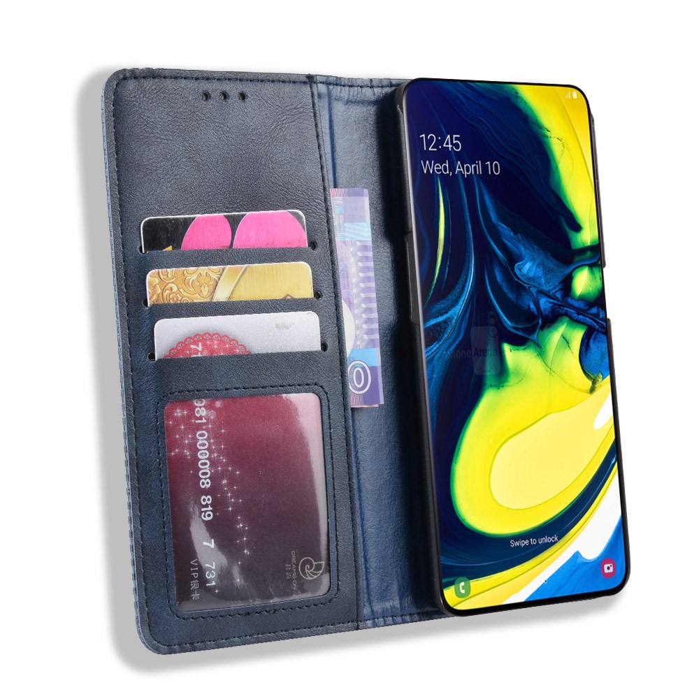 Auto-absorbed Vintage Style PU Leather Wallet Case for Samsung Galaxy A80 / A90 - Blue-5