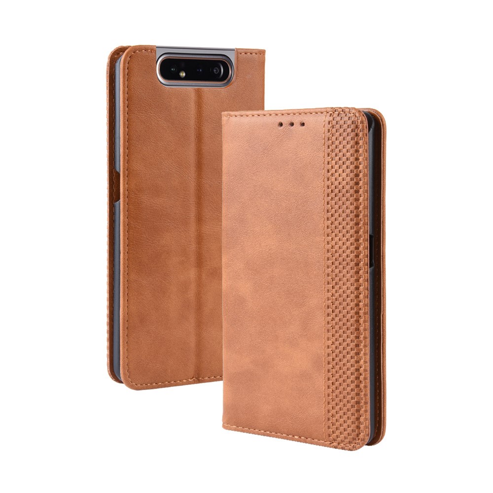 Auto-absorbed Vintage Style PU Leather Wallet Case for Samsung Galaxy A80 / A90 - Brown-2