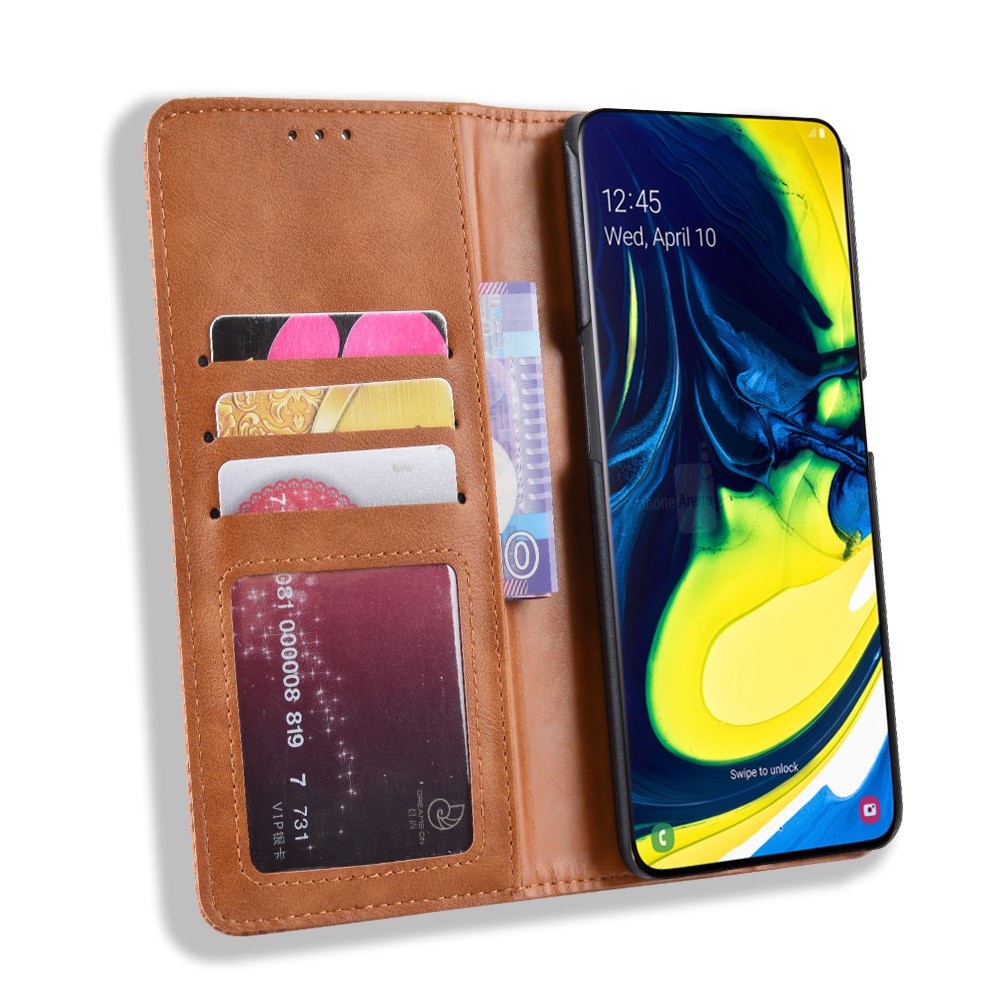 Auto-absorbed Vintage Style PU Leather Wallet Case for Samsung Galaxy A80 / A90 - Brown-5