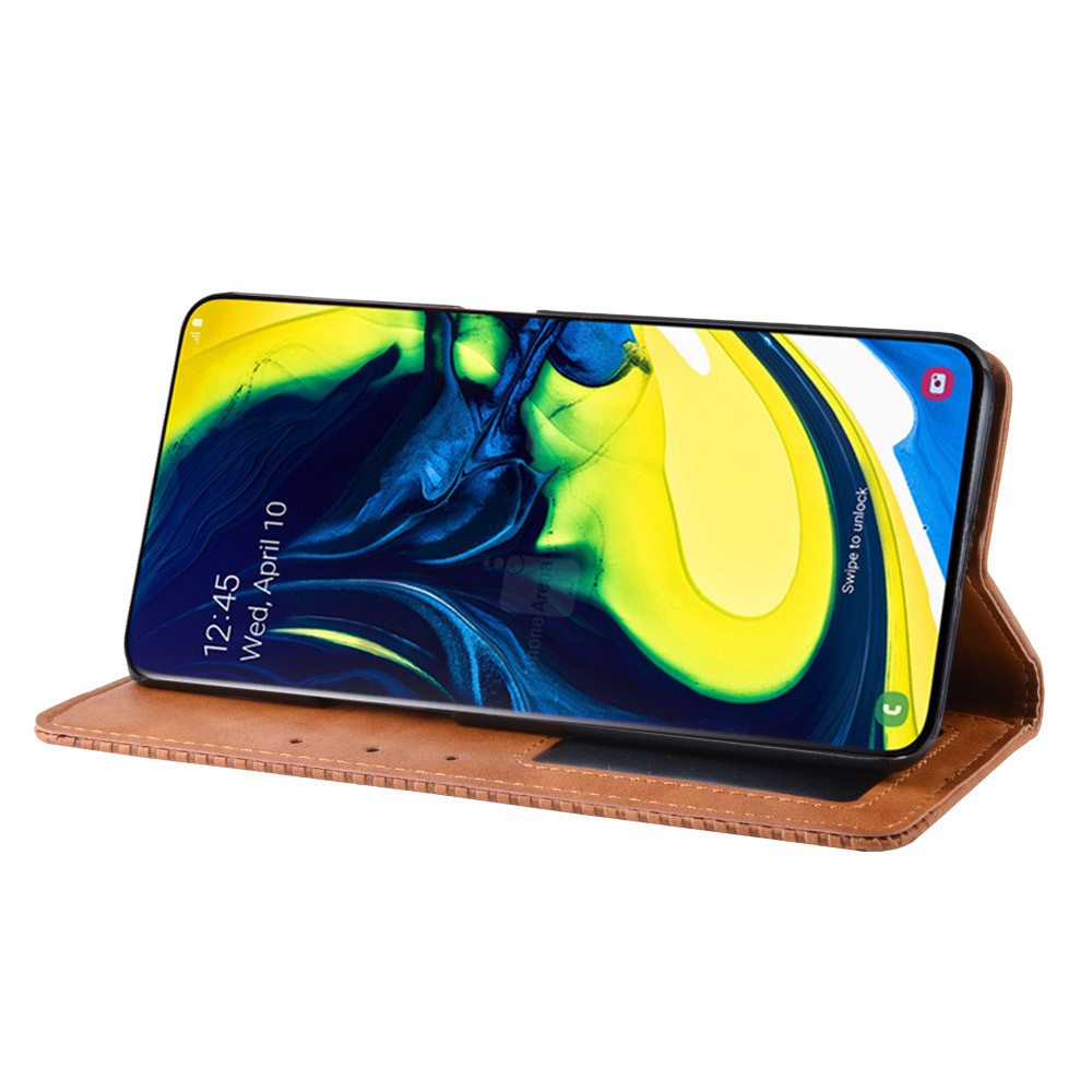 Auto-absorbed Vintage Style PU Leather Wallet Case for Samsung Galaxy A80 / A90 - Brown-6