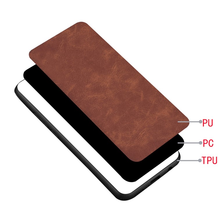 PU Leather Coated TPU + PC Back Phone Casing for Samsung Galaxy A60 - Brown-2