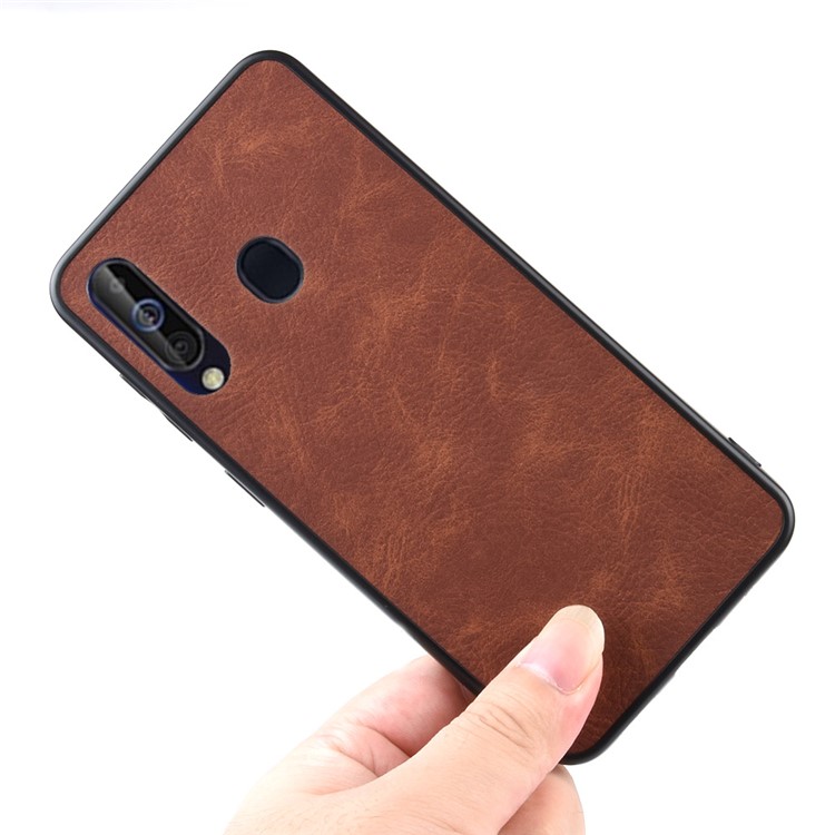 PU Leather Coated TPU + PC Back Phone Casing for Samsung Galaxy A60 - Brown-5