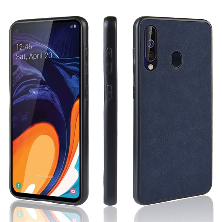 PU Leather Coated TPU + PC Back Phone Casing for Samsung Galaxy A60 - Blue-1