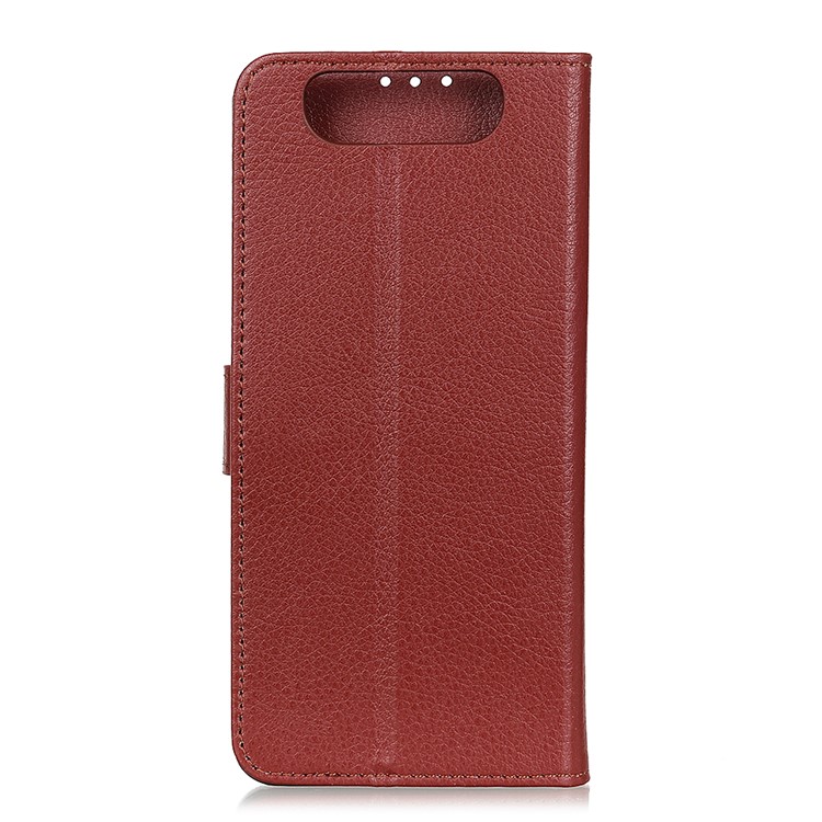 Litchi Skin PU Leather Wallet Case for Samsung Galaxy A80 / A90 - Brown-1