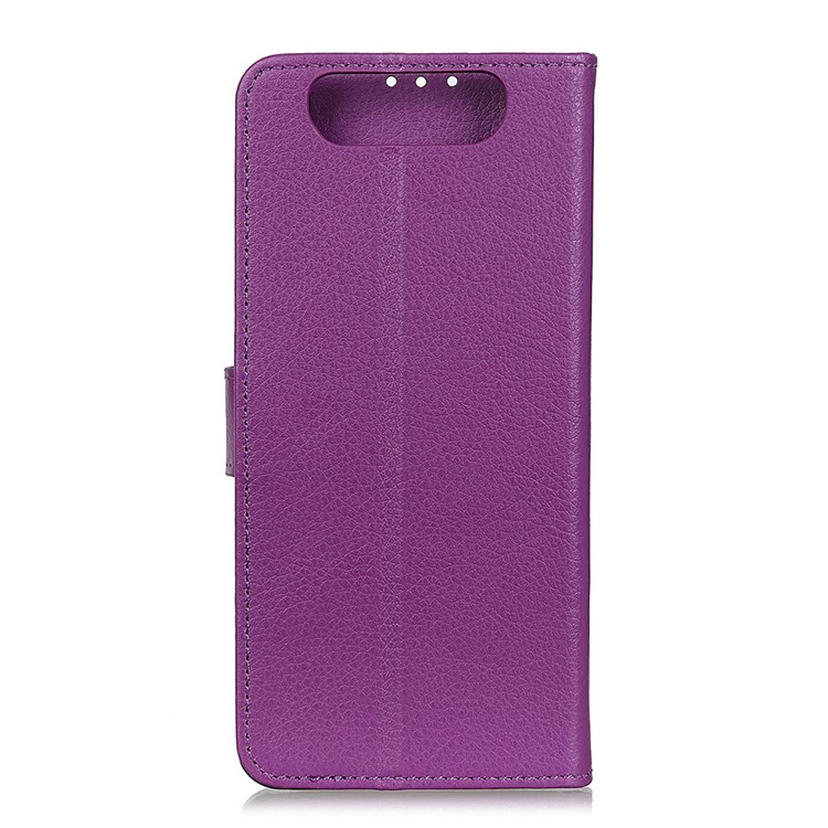 Litchi Skin PU Leather Wallet Case for Samsung Galaxy A80 / A90 - Purple-1