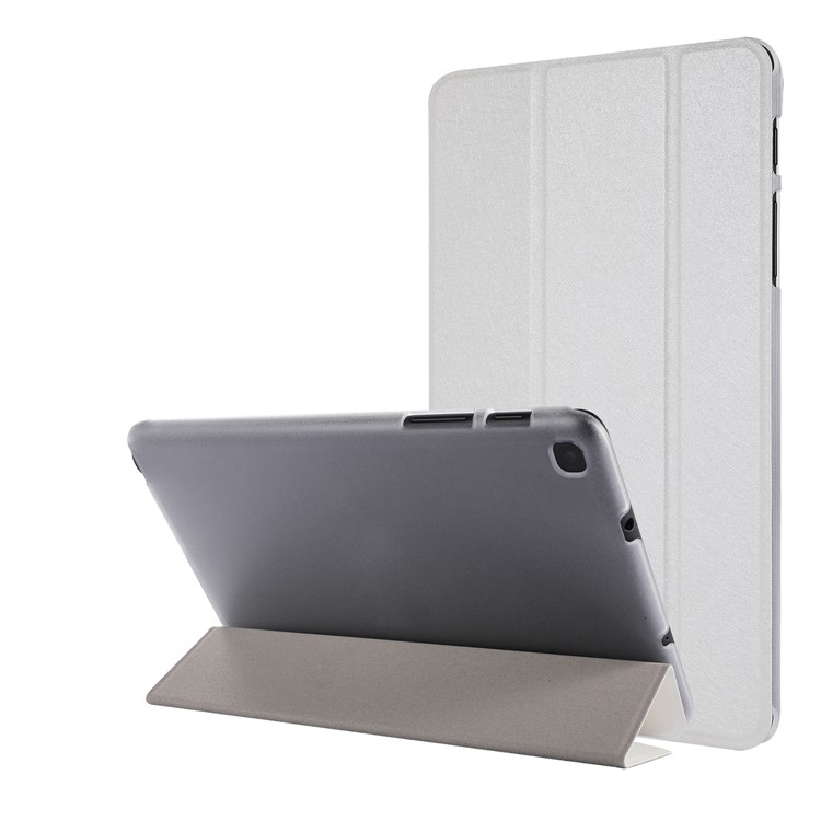 Silk Texture Leather Stand Case for Samsung Galaxy Tab A 8.0 (2019) with S Pen P200 P205 - White-1