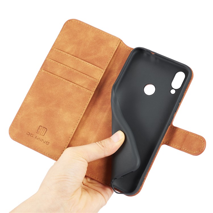 Dg. Funda De Billetera De Cuero De PU De Estilo Retro Ming Para Samsung Galaxy M20 - Marrón