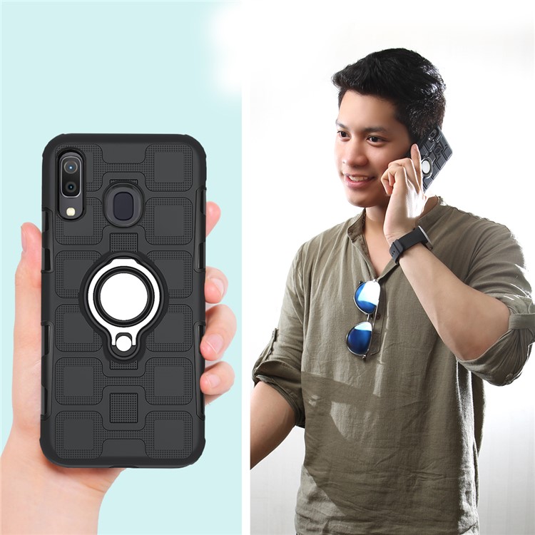 Geometric Pattern TPU PC Hybrid Case with Magnetic Car Mount Ring Holder for Samsung Galaxy A30 / A20 - Black-10