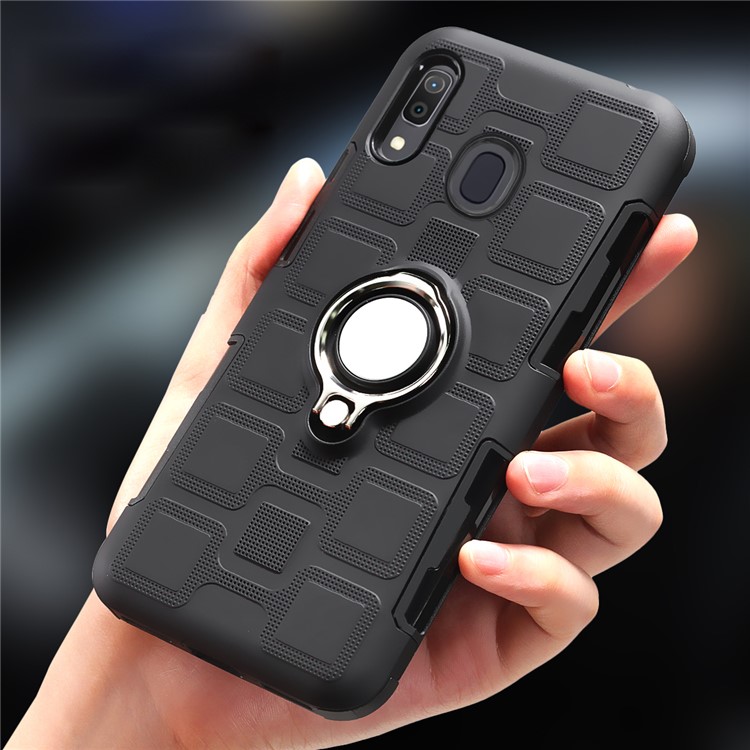 Geometric Pattern TPU PC Hybrid Case with Magnetic Car Mount Ring Holder for Samsung Galaxy A30 / A20 - Black-11