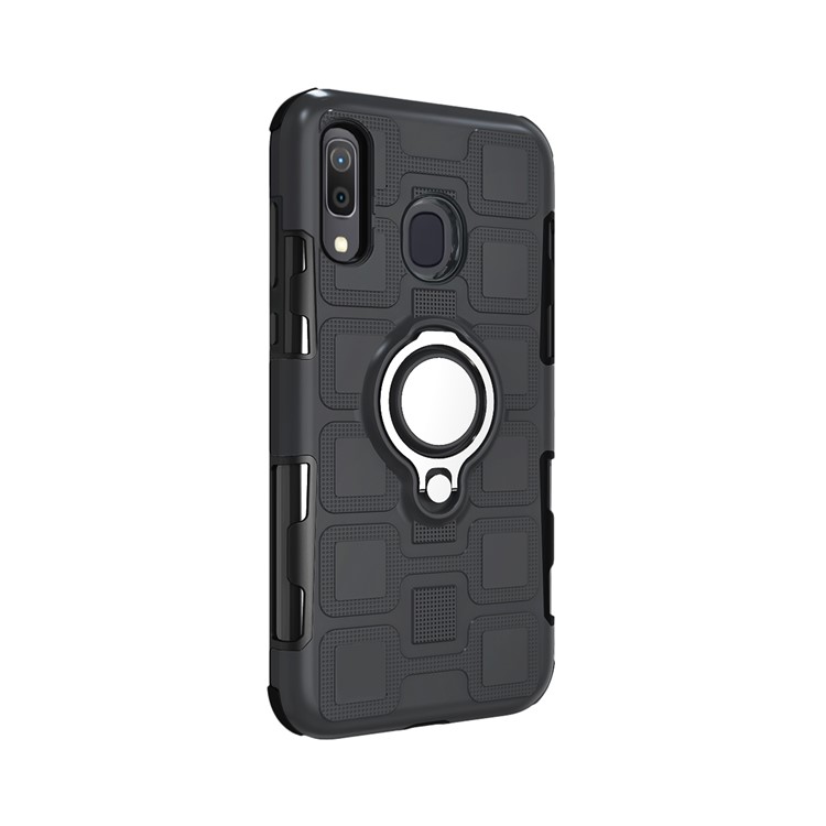 Geometric Pattern TPU PC Hybrid Case with Magnetic Car Mount Ring Holder for Samsung Galaxy A30 / A20 - Black-3