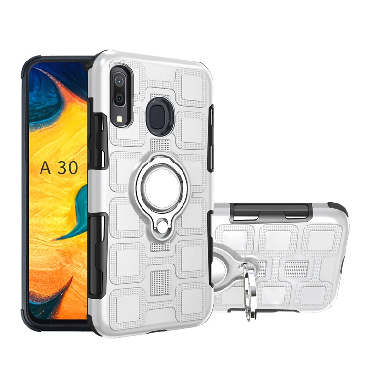 Geometric Pattern TPU PC Hybrid Case with Magnetic Car Mount Ring Holder for Samsung Galaxy A30 / A20 - Silver-1