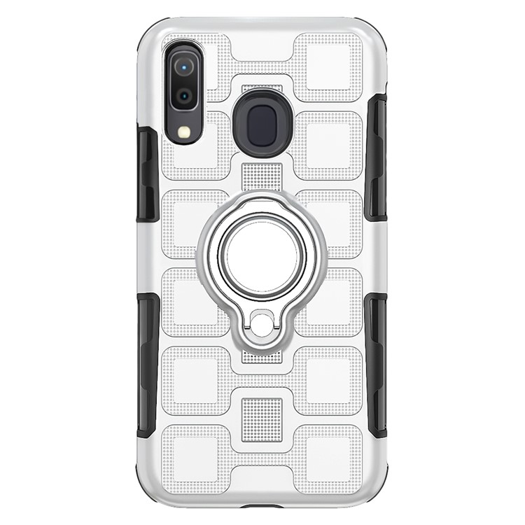 Geometric Pattern TPU PC Hybrid Case with Magnetic Car Mount Ring Holder for Samsung Galaxy A30 / A20 - Silver-2