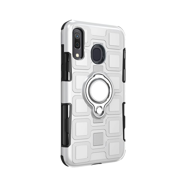 Geometric Pattern TPU PC Hybrid Case with Magnetic Car Mount Ring Holder for Samsung Galaxy A30 / A20 - Silver-3