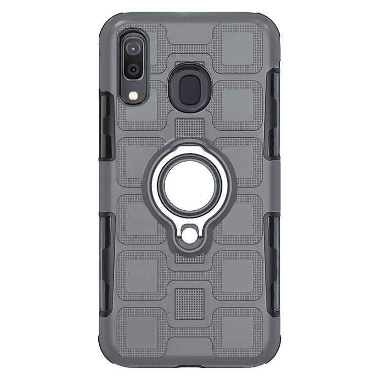 Geometric Pattern TPU PC Hybrid Case with Magnetic Car Mount Ring Holder for Samsung Galaxy A30 / A20 - Grey-2