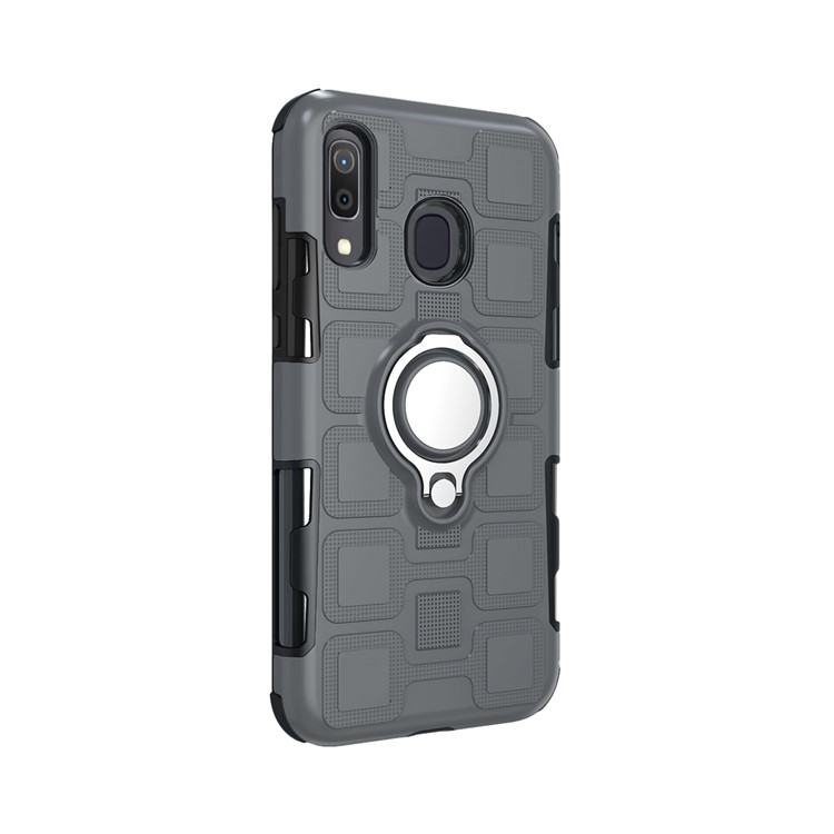 Geometric Pattern TPU PC Hybrid Case with Magnetic Car Mount Ring Holder for Samsung Galaxy A30 / A20 - Grey-3