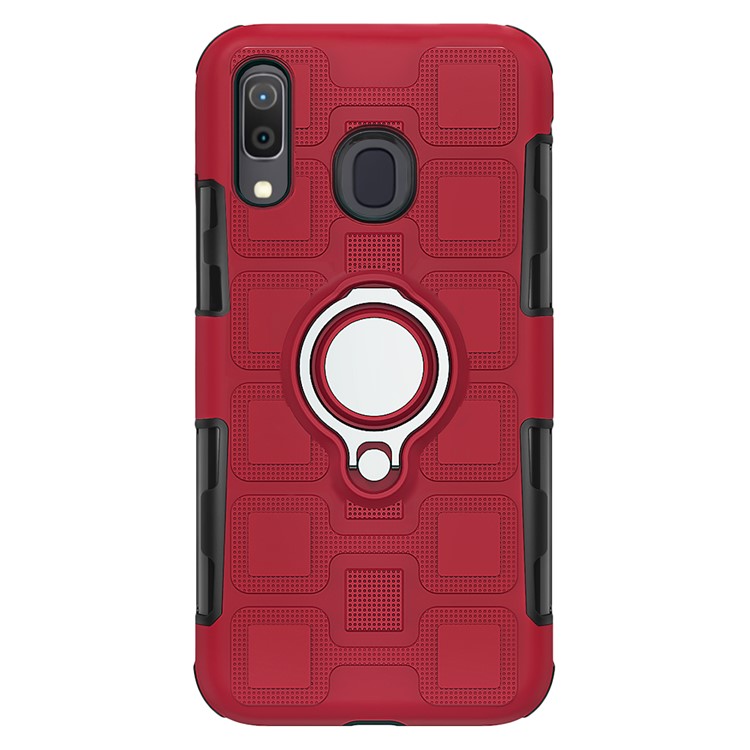Geometric Pattern TPU PC Hybrid Case with Magnetic Car Mount Ring Holder for Samsung Galaxy A30 / A20 - Red-2