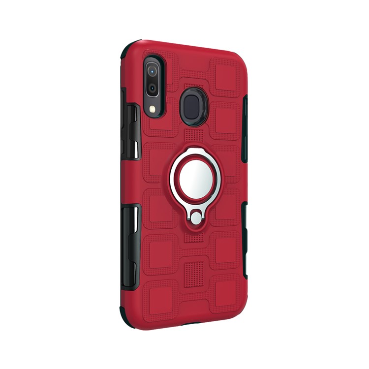 Geometric Pattern TPU PC Hybrid Case with Magnetic Car Mount Ring Holder for Samsung Galaxy A30 / A20 - Red-3