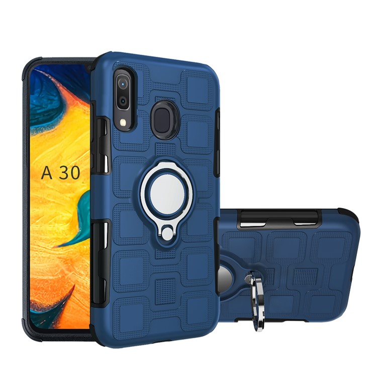 Geometric Pattern TPU PC Hybrid Case with Magnetic Car Mount Ring Holder for Samsung Galaxy A30 / A20 - Dark Blue-1