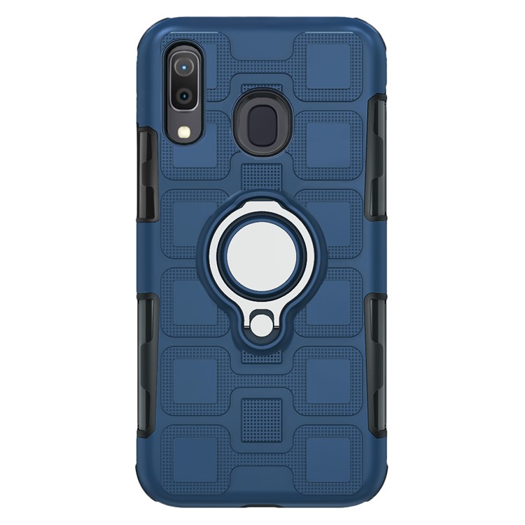 Geometric Pattern TPU PC Hybrid Case with Magnetic Car Mount Ring Holder for Samsung Galaxy A30 / A20 - Dark Blue-2