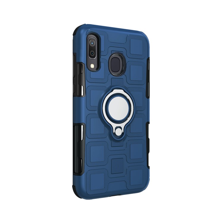 Geometric Pattern TPU PC Hybrid Case with Magnetic Car Mount Ring Holder for Samsung Galaxy A30 / A20 - Dark Blue-3