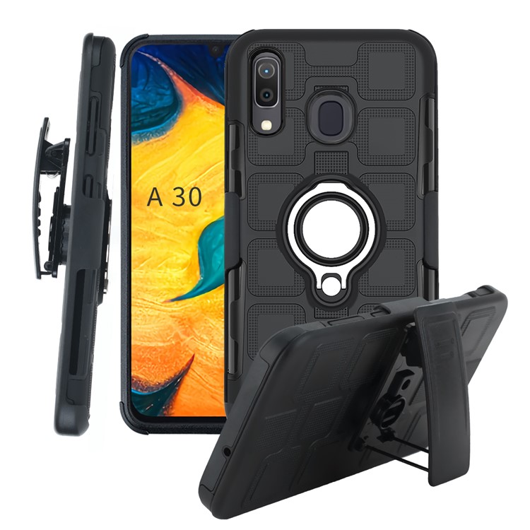 Geometric Pattern TPU PC Hybrid Phone Cover with Kickstand Belt Clip for Samsung Galaxy A30 / A20 - Black-1