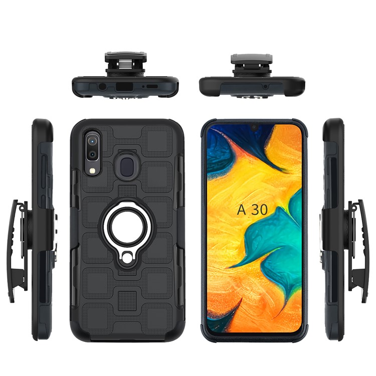 Geometric Pattern TPU PC Hybrid Phone Cover with Kickstand Belt Clip for Samsung Galaxy A30 / A20 - Black-4