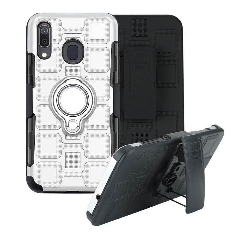 Geometric Pattern TPU PC Hybrid Phone Cover with Kickstand Belt Clip for Samsung Galaxy A30 / A20 - Silver-2