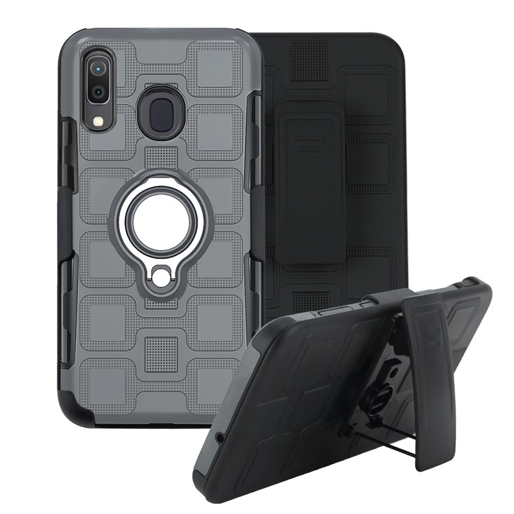 Cubierta De Teléfono Híbrida De TPU Con Patrón Geométrico Y Clip De Cinturón De Soporte Para Samsung Galaxy A30 / A20 - Gris-2