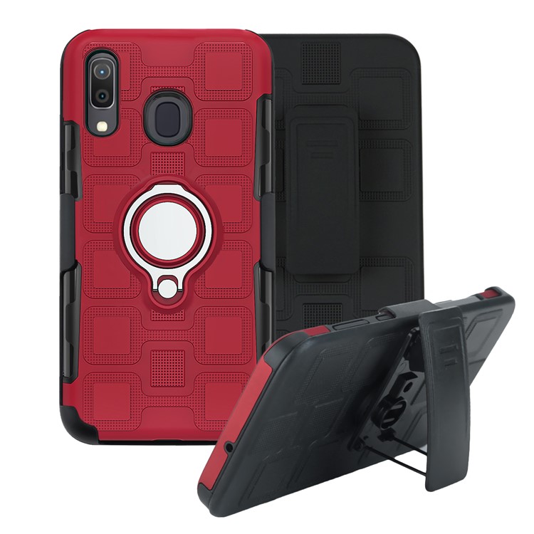 Geometric Pattern TPU PC Hybrid Phone Cover with Kickstand Belt Clip for Samsung Galaxy A30 / A20 - Red-2