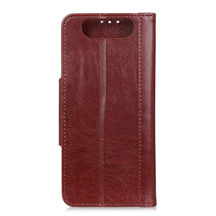 Glossy PU Leather Wallet Case for Samsung Galaxy A80/A90 - Brown-2