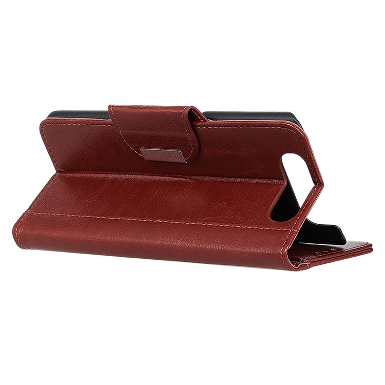 Glossy PU Leather Wallet Case for Samsung Galaxy A80/A90 - Brown-3