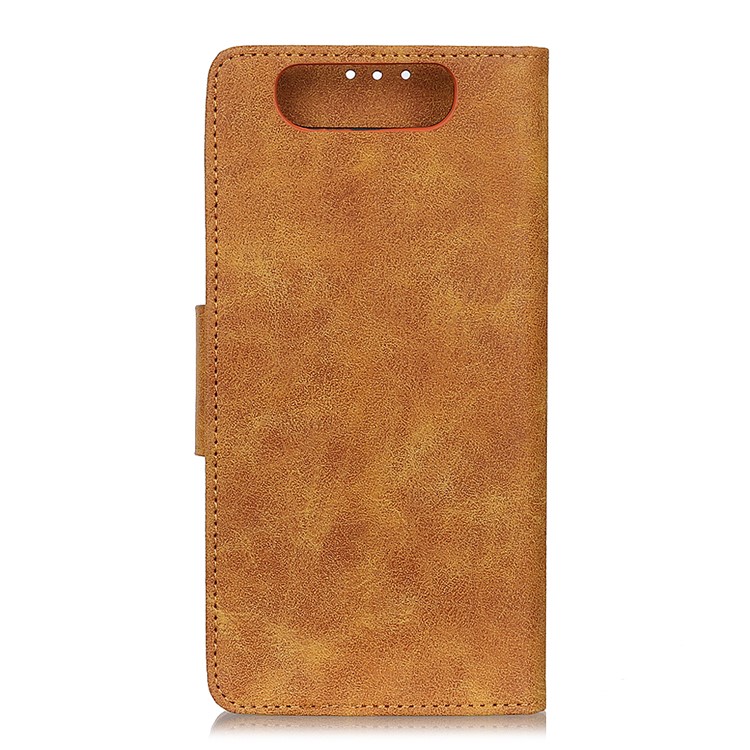 Vintage Style Leather Wallet Case for Samsung Galaxy A80/A90 - Brown-2