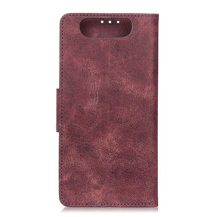 Vintage Style Leather Wallet Case for Samsung Galaxy A80/A90 - Wine Red-2