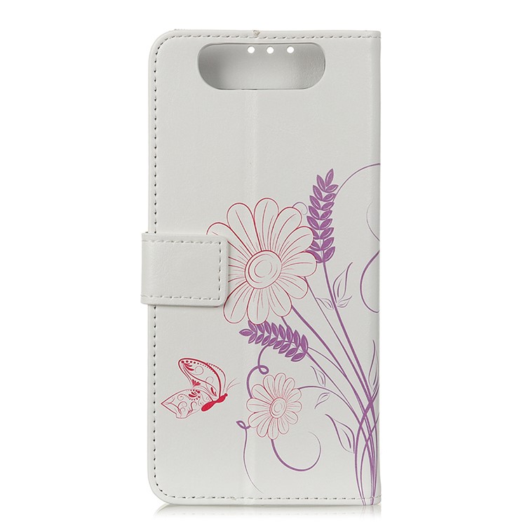 Pattern Printing Stand Leather Mobile Casing for Samsung Galaxy A90/Galaxy A80 - Butterfly and Flower-4