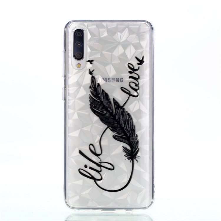Embossed Pattern 3D Diamond Texture Soft TPU Back Case for Samsung Galaxy A70 - Feather-2