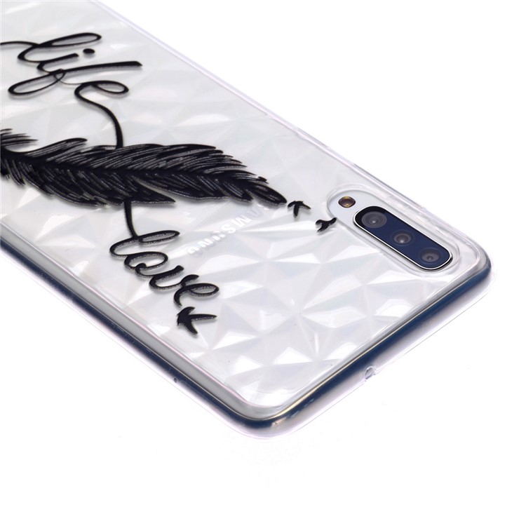 Embossed Pattern 3D Diamond Texture Soft TPU Back Case for Samsung Galaxy A70 - Feather-4