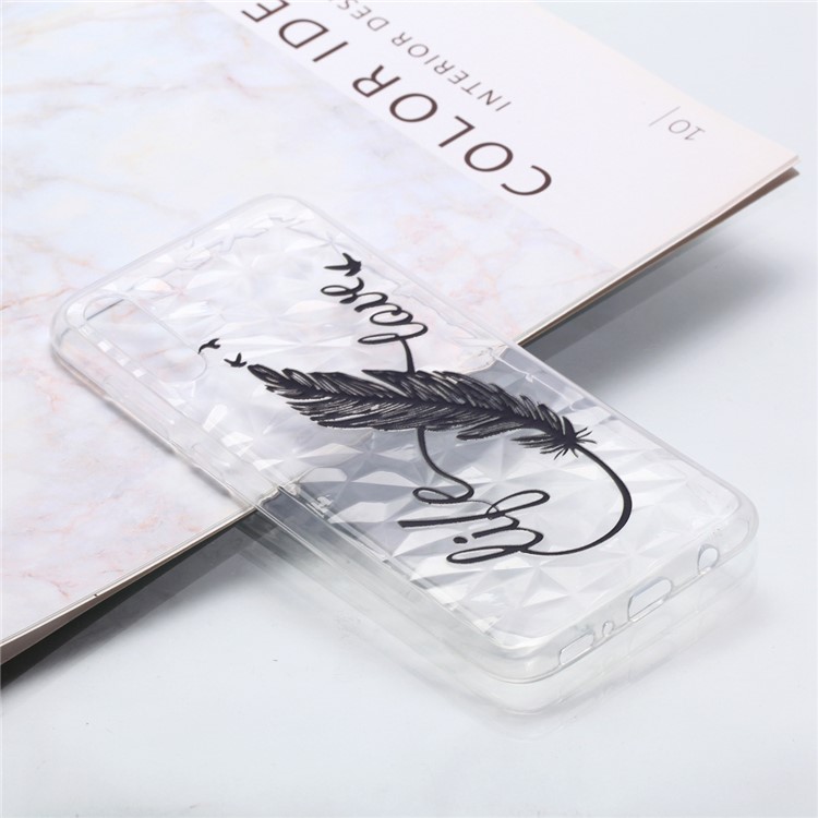 Embossed Pattern 3D Diamond Texture Soft TPU Back Case for Samsung Galaxy A70 - Feather-5