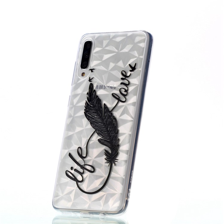 Embossed Pattern 3D Diamond Texture Soft TPU Back Case for Samsung Galaxy A70 - Feather-6