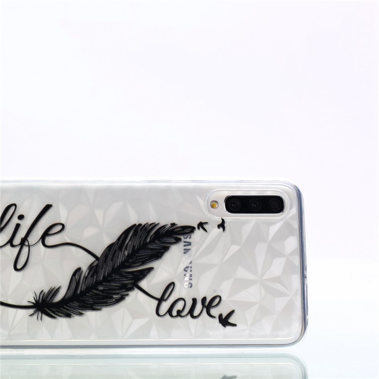 Embossed Pattern 3D Diamond Texture Soft TPU Back Case for Samsung Galaxy A70 - Feather-7