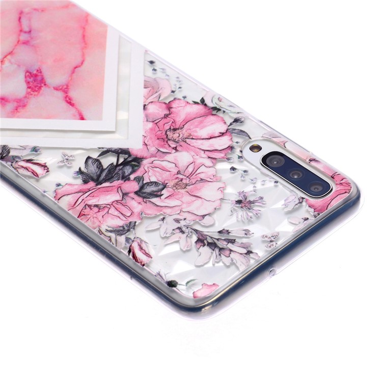 Embossed Pattern 3D Diamond Texture Soft TPU Back Case for Samsung Galaxy A70 - Marble Pattern and Flower-4