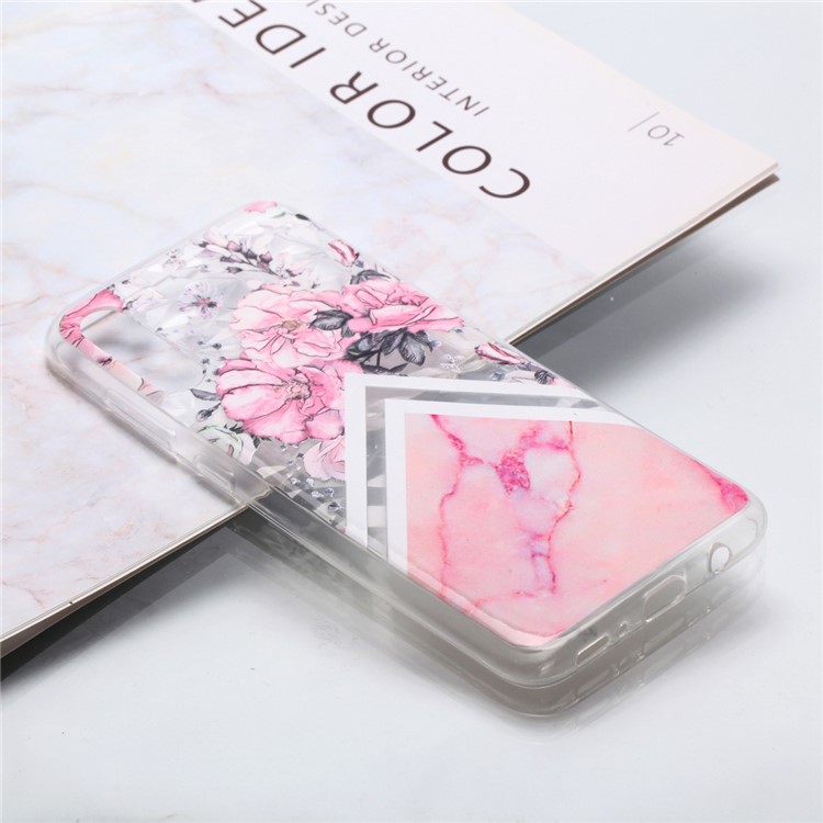 Embossed Pattern 3D Diamond Texture Soft TPU Back Case for Samsung Galaxy A70 - Marble Pattern and Flower-5